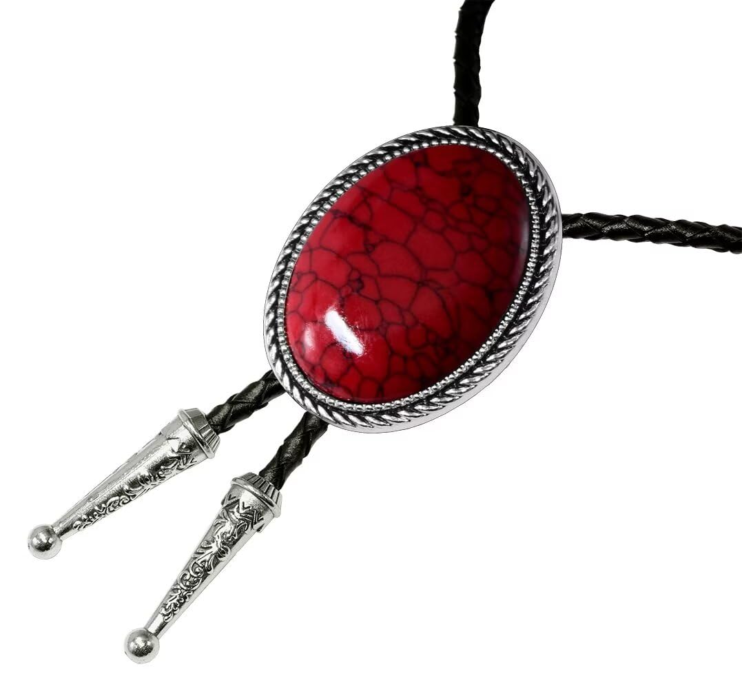 GURANSE Bolo tie With Natural Stone Stripes Round Cowboy Western Style Necktie More Color