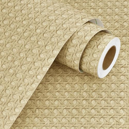 WESTICK Rattan Wallaper Peel and Stick Non-Textured Cane Contact Paper for Cabinets Self Adhesive Cane Weave Webbing Wicker Weave Vinyl Stick on Rattan Paper for Furniture Dresser Bedroom 15.8"x80"
