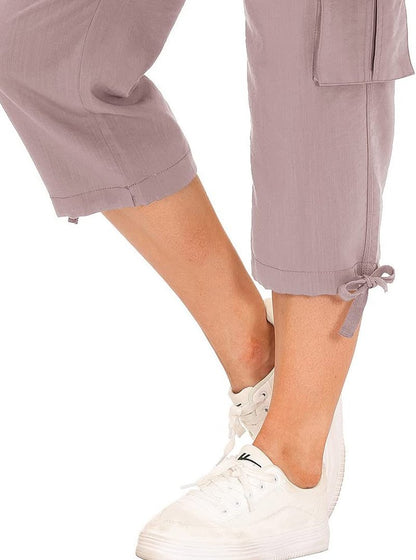 MoFiz Women's Hiking Cargo Shorts Quick Dry Lightweight Athletic Capri Pants for Camping Jogger with Pockets Pink 4XL