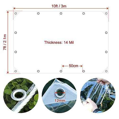 7' x 10' Clear Waterproof Tarp, PVC 14 Mil Tarpaulin with Grommets, Duty Heavy Tear Resistant Cover for Camping, Greenhouse, Cars, Patio and Pavilion