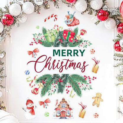 Merry Christmas Wall Decals Stickers Holiday Party Backdrop Decorations Festive Arch Backdrop Home Decor Christmas Photography Background Stickers for Living Room Nursery Home