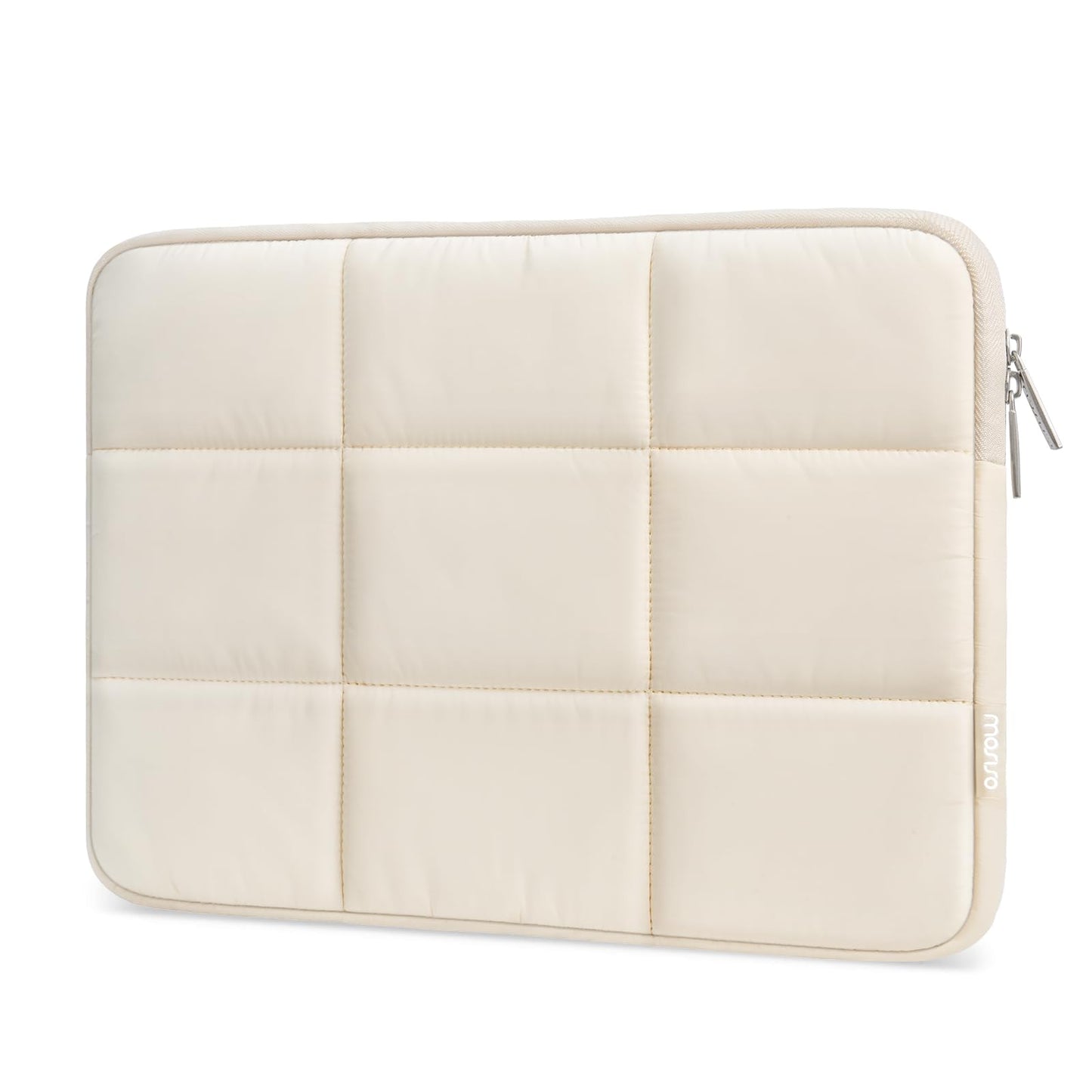 MOSISO Laptop Case 13.3 inch, 13-13.3 inch Puffy Laptop Sleeve Compatible with MacBook Air 13 13.6/Pro 13/Pro 14, HP Dell ASUS Lenovo, Rectangle Quilted Puffer Computer Bag for Women, Sand