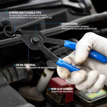 Heavy Duty Snap Ring Pliers Set, 8pcs Convertible Internal External Circlip Pliers with 4pcs Hook Picks for Circlip Removal, with Storage Case
