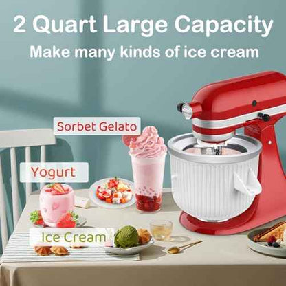 Ice Cream Maker Attachment for KitchenAid Stand Mixer, Ice Cream Bowl Fit for 4.5Qt and Larger Stand Mixers, Ice Cream & Sorbet Gelato Maker Attachment, 2 Quart, White
