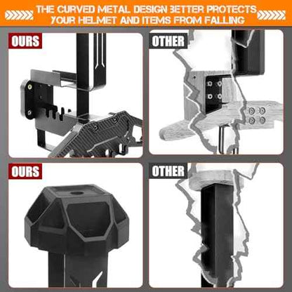 HLOGREE Motorcycle Helmet Holder Rack Wall Mount, Tactical Equipment, Metal Helmet Holder Mount with Hooks, 88lbs Load Capacity, for Motorcycles, Baseballs, Rugby, Military Equipment