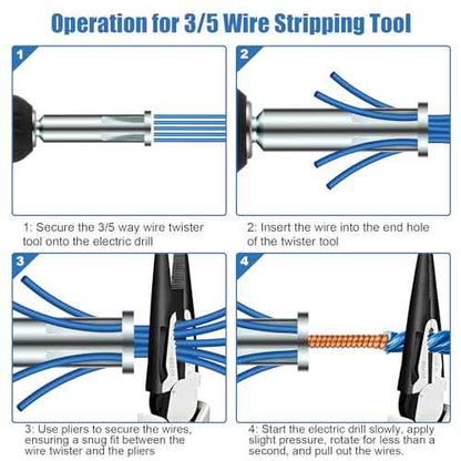 Feekoon Wire Twisting Tool, 3 Way/ 5 Way Wire Stripping Tools and 6mm Hex Shank Cable Twister Tool, Wiring Stripper and Twister, Wiring Twisters Bit for Power Drill, Cable Twisters Connector