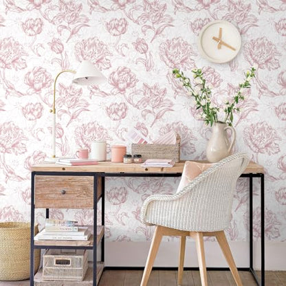 Timeet 17.7In ¡¿197In Pink Peel and Stick Wallpaper, Floral Peel and Stick Wallpaper Boho Contact Paper Removable Self Adhesive Bedroom Cabinet Mural Wall Decor Vinyl Roll