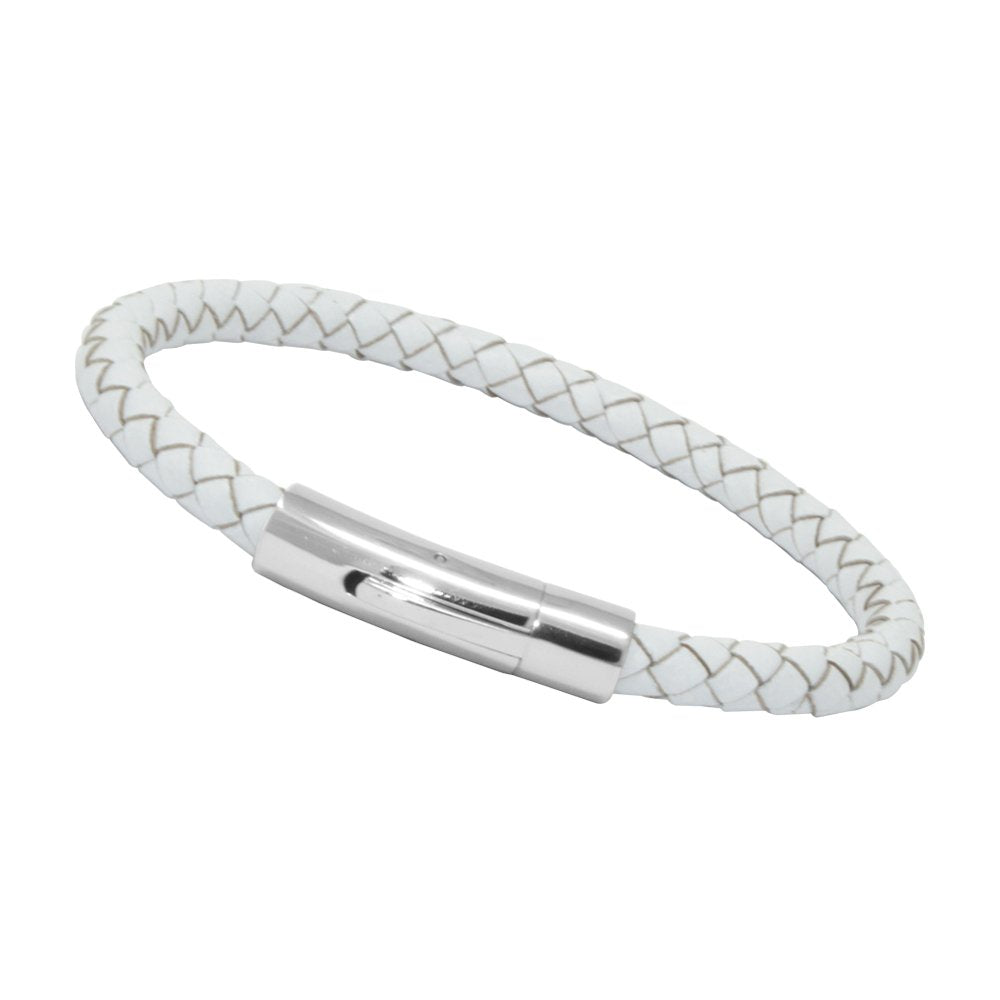 LZD Men Unisex Genuine Leather Braided 6mm Stainless Steel Clasp Bracelet White 7" 8" 9" Inches Clasp4