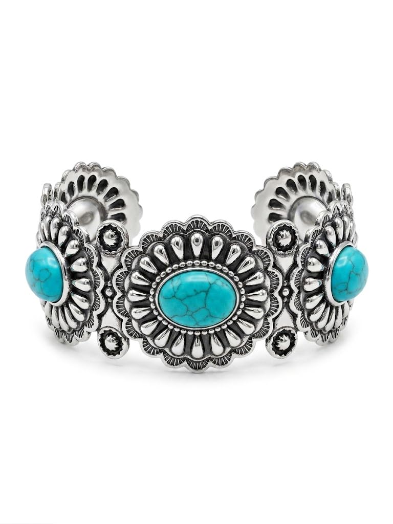 BUBGDYFO Boho Western Statement: Turquoise Cuff Bracelet for Women - Ideal for Music Festivals, Adjustable Cowgirl Country Concerts & Daily Wear Gift