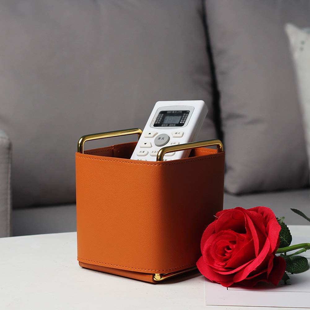 Kelendle Leather Pencil Holder Desktop Organizer Iron Art Desktop Makeup Brush Remote Control Storage Box Office Pen Holder for Desk Brown