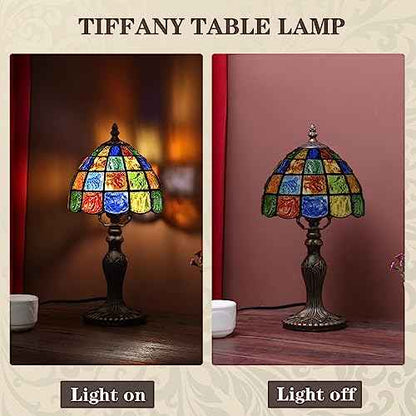 Small Tiffany Lamp Stained Glass Table Lamp Crystal Square Style,8 Inches Wide Lamp Shade Tiffany Style Night Light,15.7 Inches Tall Vintage TLamp for Bedroom Bedside