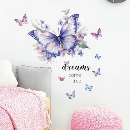 Dream Purple Butterflies Wall Stickers, sacinora Art Butterfly Dreams Come True Wall Decals Removable Vinyl Peel and Stick for Living Room Bedroom Nursery Playroom Children¡¯s Room Decorations