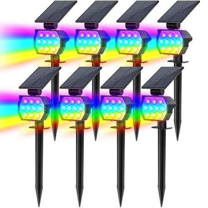 Solar Spot Lights Outdoor Color Changing, [7 Modes/8 Pack] Christmas IP67 Waterproof Landscape Spotlights, Dusk to Dawn Solar Powered Security Light for Patio Gate Walkway Pool Garden Yard Driveway
