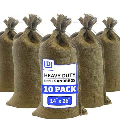 DURASACK Heavy Duty Burlap Sand Bags with Tie Strings Empty Sand-Bags for Flooding and Erosion Control, 14x26 inches, Pack of 10