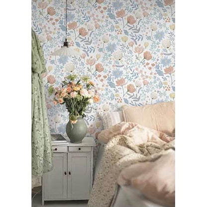 Yasinet Floral Wallpaper Removable Contact Paper Peel and Stick Wall Paper Boho Modern Pink and Blue Flower Wallpaper for Bedroom Bathroom Cabinets Self Adhesive Vinyl 17.3"x78.7"