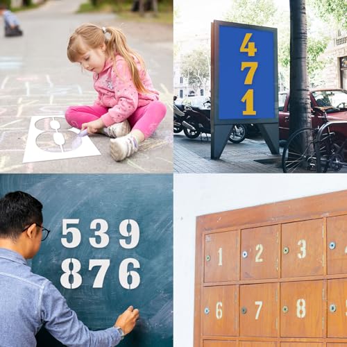 6 Inch Number Stencils Set, 0-9 Plastic Address Number Stencils Reusable Cake Digital Templates for Painting on Wall,Wood,Rock,Mailbox and DIY Art Projects