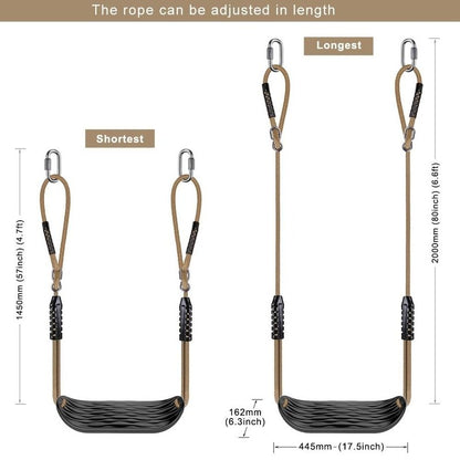 SELEWARE Plastic Swing Seat, Non Slip Tree Swing Set with Adjustable Rope and 4 Carabiners, Heavy Duty Playground Swing Set Accessories for Kid Indoor Outdoor Backyard, Black, 2 Pack
