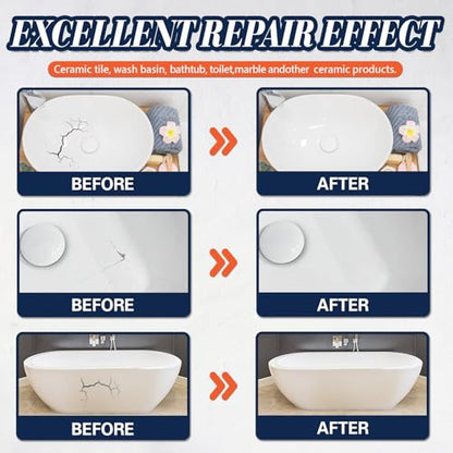 Porcelain & Fiberglass Repair Kit - Tub, Tile, Shower, Bathtub Repair Kit for Ceramic, Marble, Quartz, Granite - Waterproof & Leak-Proof Fix Cracks, Holes, Scratches, Dents (White)