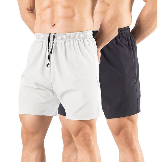 Gaglg Men's 5" Running Shorts 2 Pack Quick Dry Athletic Workout Gym Shorts with Zipper Pockets Black/White,Large