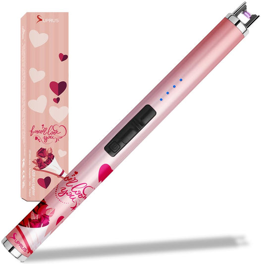 SUPRUS Candle Arc USB Type C Lighter Electric Lighter with Upgraded LED Battery Display Safety Switch Rechargeable Flameless Plasma Windproof Portable for Mother‘s Day (Pink)