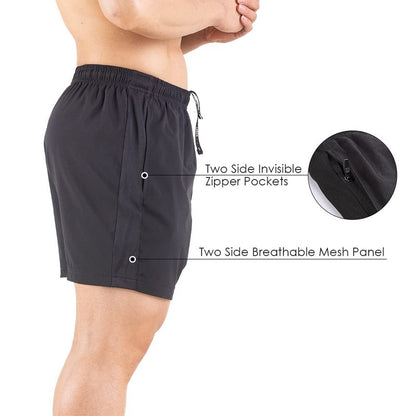 Gaglg Men's 5" Running Shorts 2 Pack Quick Dry Athletic Workout Gym Shorts with Zipper Pockets Black/Dark Grey,Medium