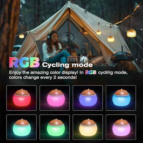 Camping Lantern, 4 Light Modes LED Camping Lantern with Hanging Hook Silicone Rechargeable Camping Light Battery Operated Waterproof Tent Light for Patio Garden Party Hiking Hurricane Emergency