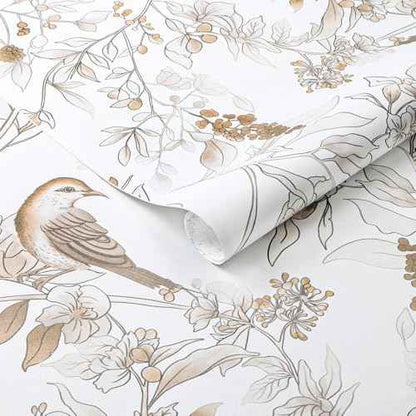 Hopepak Peel and Stick Wallpaper 17.3''x78.7'' Brown Floral Bird Wall Paper Self Adhesive Removable Contact Paper Waterproof Vinyl Roll for Bedroom Bathroom Decor