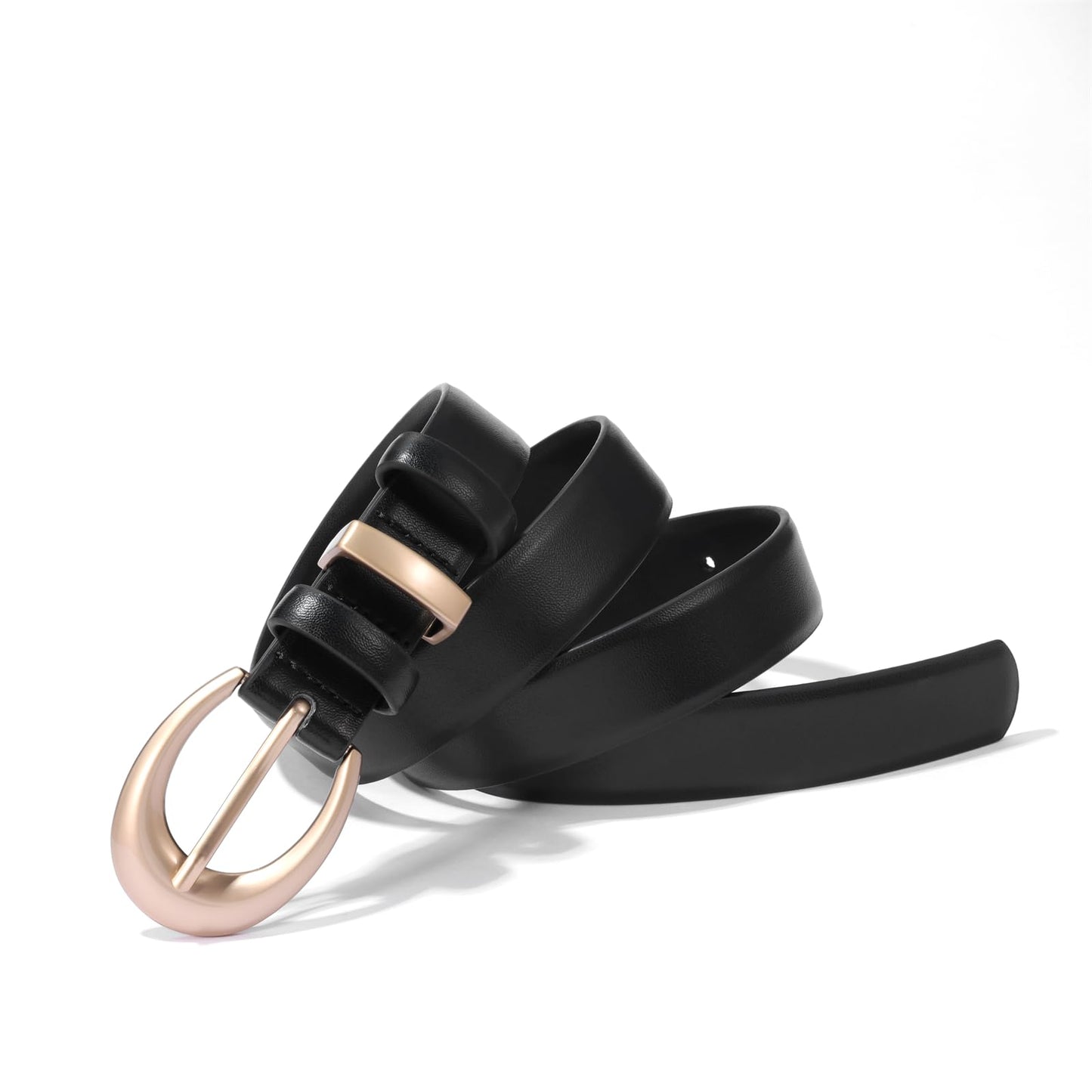 KONQUWA Women's Cow Leather Belt for Jeans Pants Fashion Ladies Skinny Dress Waist belt with Gold Buckle (Black/Matte Buckle,32″-38″)