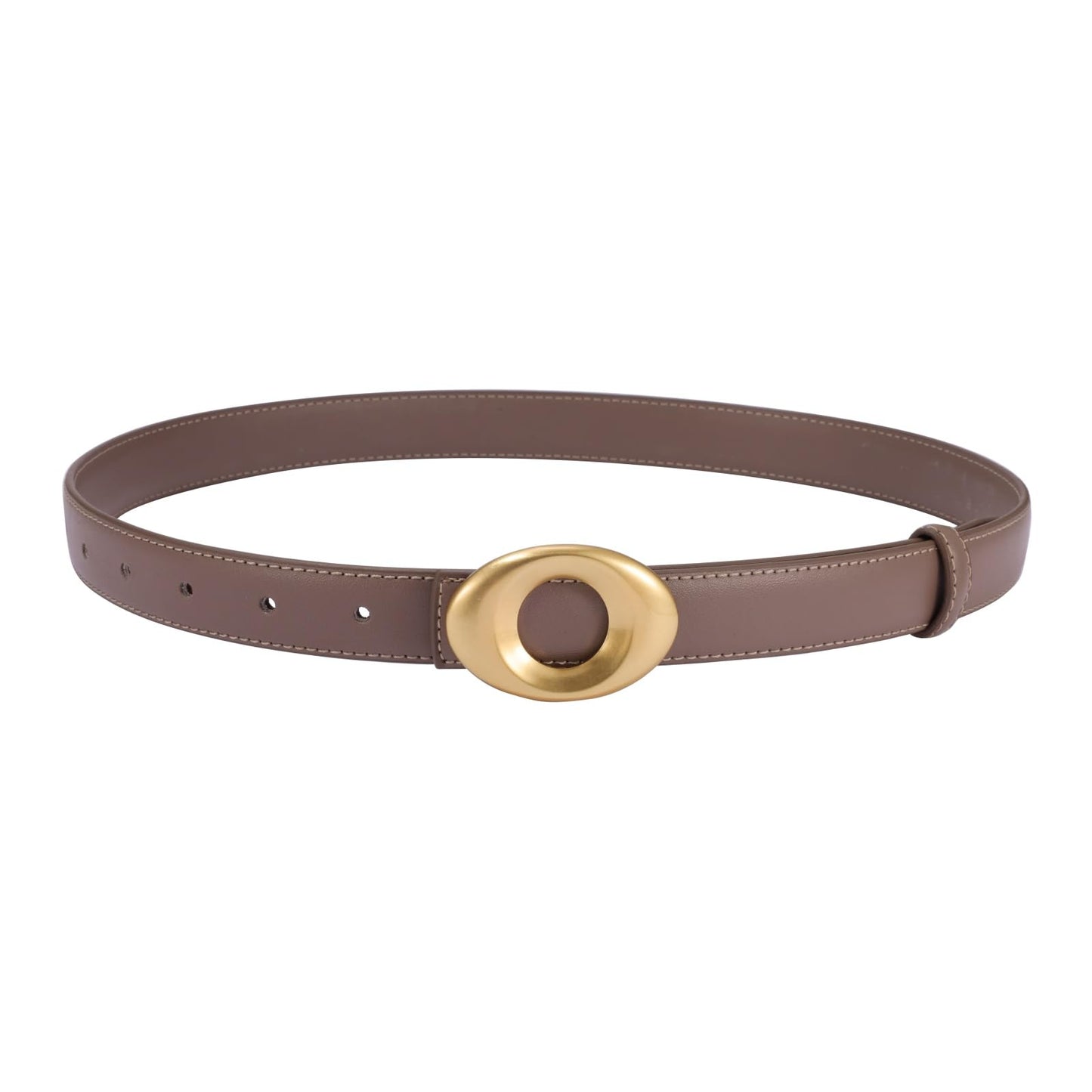 KONQUWA Women's Elegant Casual Genuine Leather Belt with Matte Oval Vintage Gold Buckle for Jeans Pants Dresses (Khaki/Vintage Gold Buckle,30″-39″)
