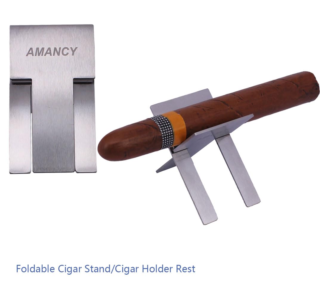AMANCY Classy Cylindrical Hand Carry Cigar Case with Premium Cutter and Rest, Cedar Wood Lined Travel Cigar Holder Humidor kit with Built-In Hygrometer, Long Humidifier, and Dropper