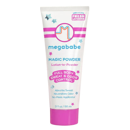 Megababe Sweat & Odor Absorbing Lotion - Magic Powder Stay-Dry Lotion to Powder | Summer and Hot Weather Essential | Aluminum-Free, Talc-Free | 3 fl oz