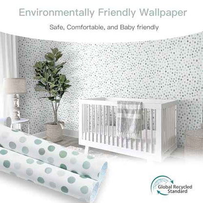 Dimoon 17.3''x78.7'' Peel and Stick Wallpaper Blue Green Boho Contact Paper Modern Polka Dot White Wallpaper Removable Self Adhesive Wall Paper Renter Friendly Bathroom Kitchen Vinyl Roll