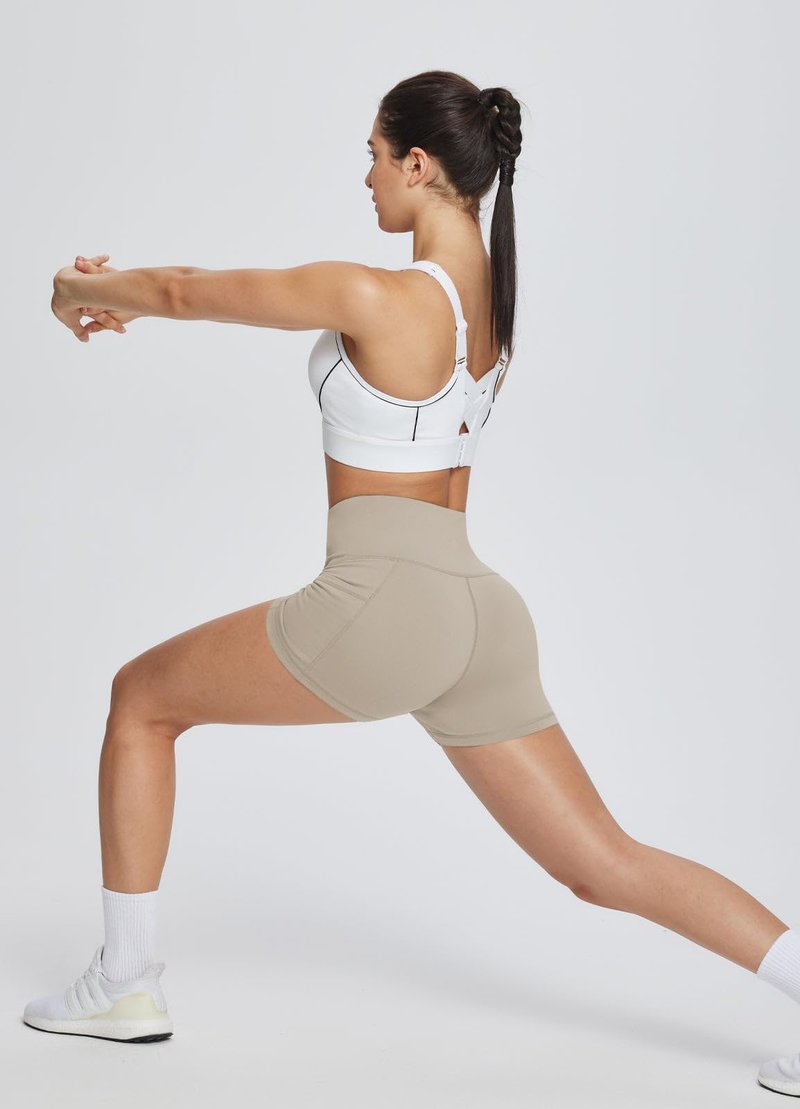 baleaf Gym Shorts Women 3" Biker Workout Yoga Spandex Running Volleyball Tummy Control Compression with Pockets Khaki L