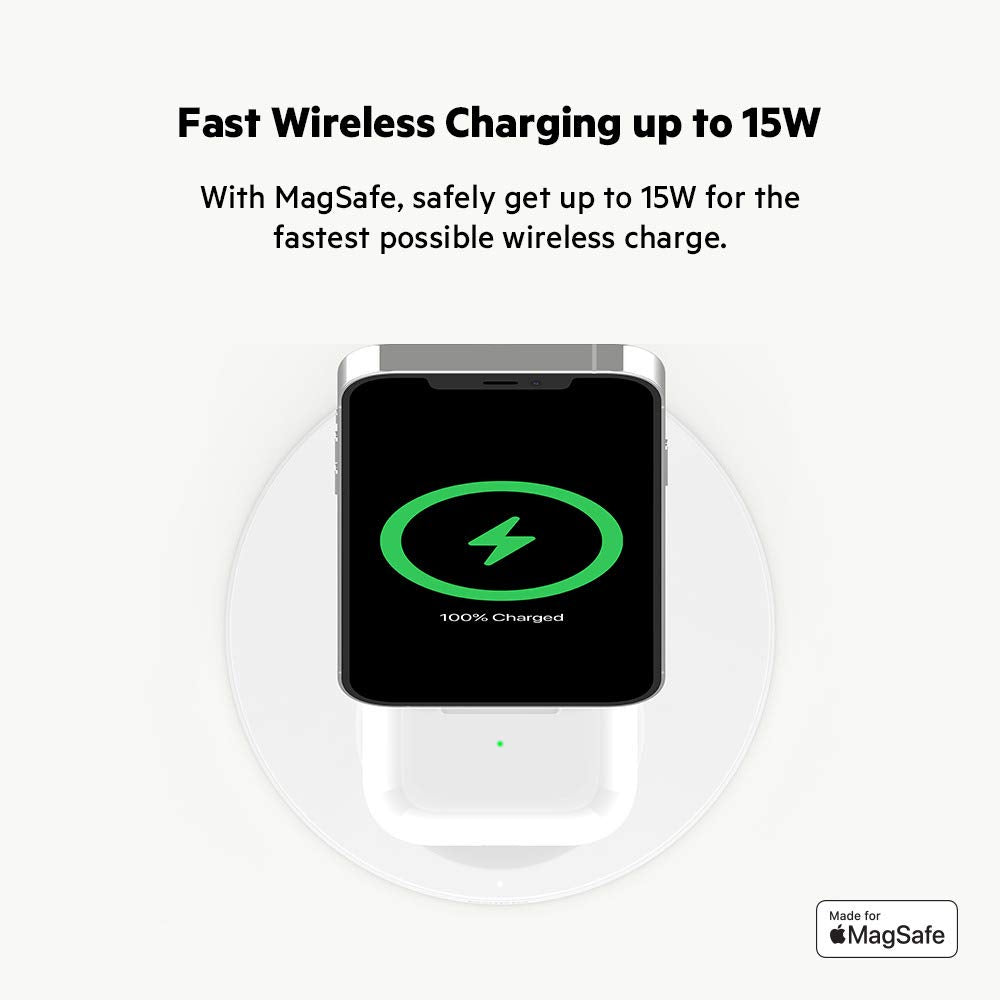 Belkin 2-in-1 MagSafe Wireless Charging Dock 15W Fast Charge iPhone Charger Compatible with iPhone 17, 16, 15, and 14 Series, AirPods, Pixel 10, and Other MagSafe Enabled Devices, PSU Included - Black