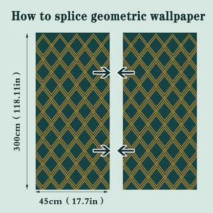 Ohmywor Peel and Stick Wallpaper Dark Green and Gold Wallpaper, Diamond Geometric Wallpaper Contact Paper, Self Adhesive Removable Decorative Trellis Wall Covering Vinyl 17.7"x118"