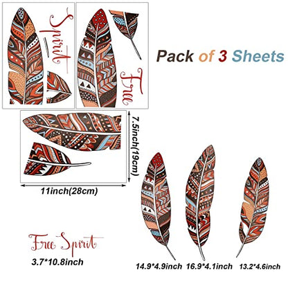 Maydahui Native American Indian Feather Wall Sticker (20.6x20.6 Inch) Full Spirit Quotes Nordic Style Feather Wall Decals for Car Laptop Wall Home Decor