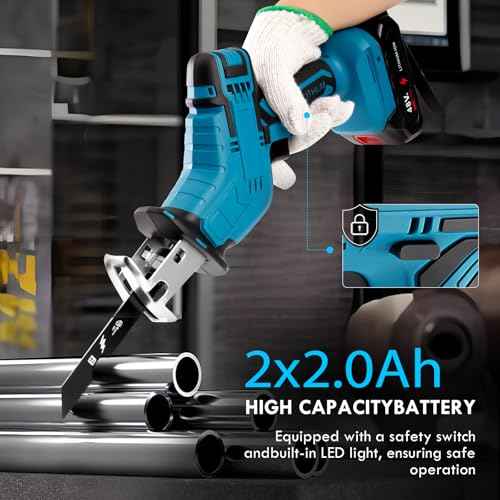 Reciprocating Saw Cordless, Variable Speed 3000 RPM Brushless Motor with 8 Saw Blades, 2 x 2.0Ah Batteries, LED Light, Tool?Free Blade Change, Portable for Wood PVC Cutting
