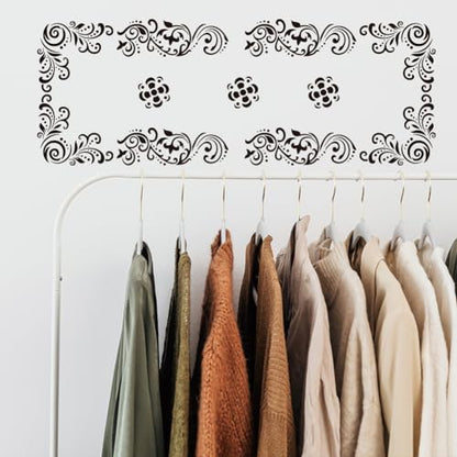 INFUNLY 4PCS Lace Corner Stencils for Painting - Reusable Flower Border Wall Stencil, Large Pattern Tile Stencil for Floor/Furniture/Glass/Wood - Home Decoration