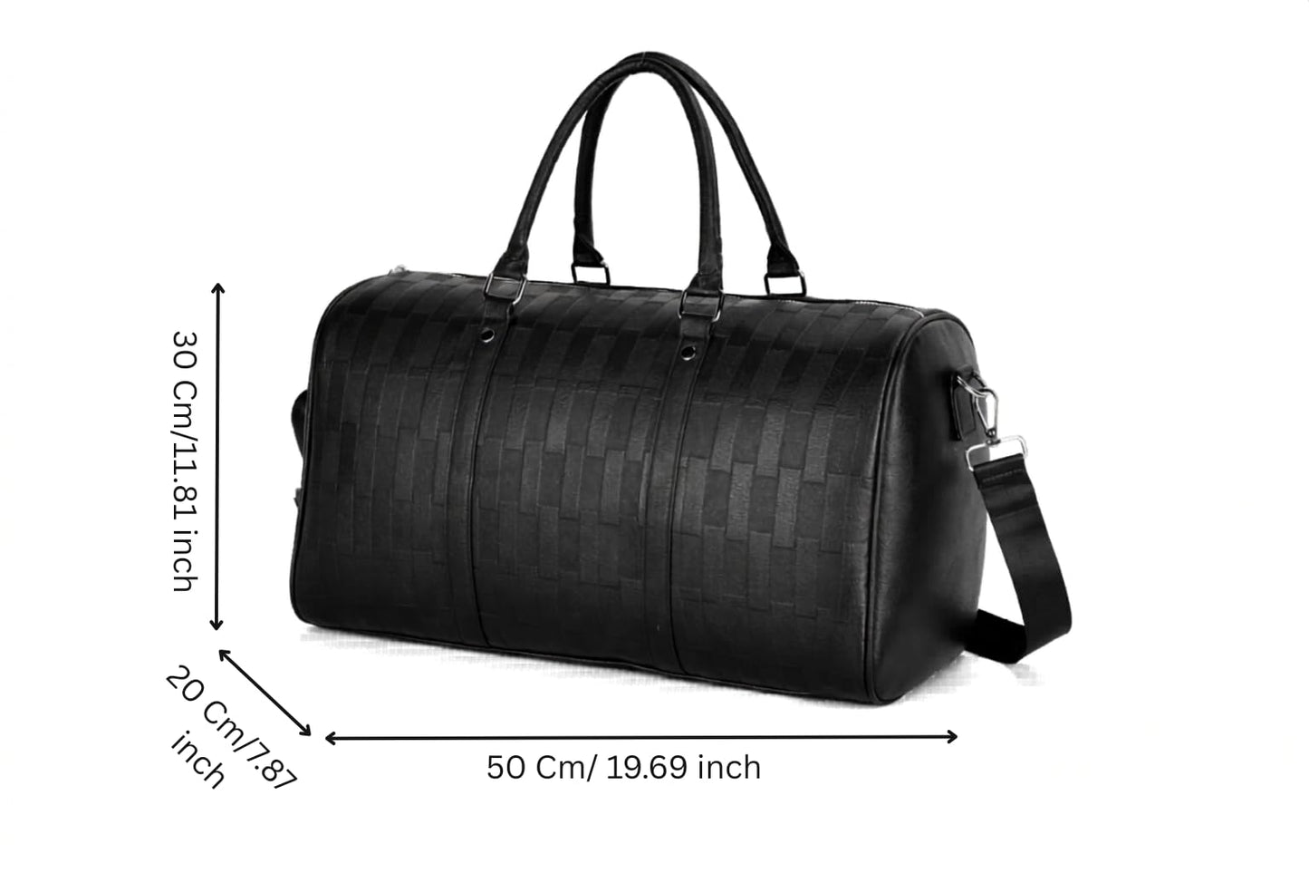 AGVOTK Luxury Black Woven Leather Weekender Duffel Bag Men Women Travel Carry-on, Large Overnight Bag with Handles & Adjustable Shoulder Strap
