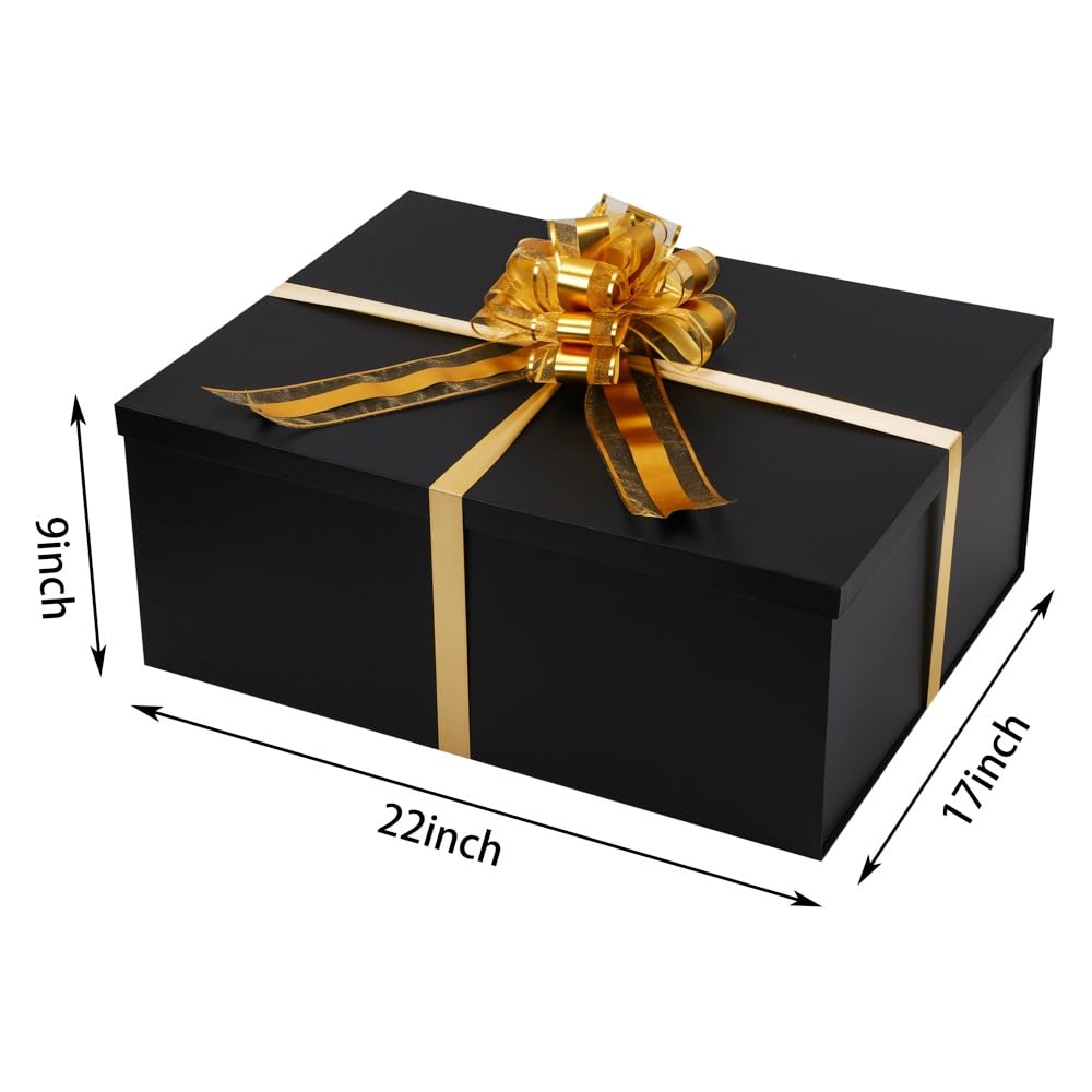 UoeRing Black Extra Large Gift Box 2Pcs 22x17x9 inch,luxury Gift Box with Lid for Presents Birthday Christmas Valentine's Day (Includes Pull Bows,Card,Envelope,Filler)