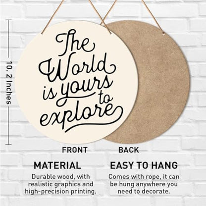 Muktoujaumai Nursery Wall Decor, Adventure Nursery Hanging Sign Decor Kids Room Wall Decoration Wood Sign for Playroom, Toddler Room, Toy Room, Classroom, The World Is Yours to Explore