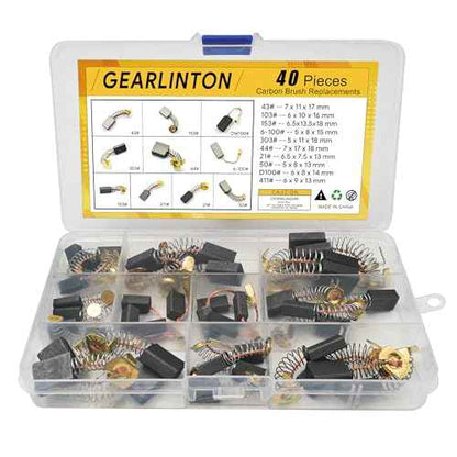 Electric Motor Carbon Brushes for Power Tools Repair Maintenance, Set of 40 PCS in 10 Different Sizes for Angle Grinders, Electric Hammer Drills, Circular Saws