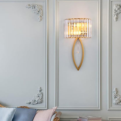 Modern Crystal Wall Light Gold Glass Crystal Wall Sconces Light Mid-Century Vanity Light Indoor Elegant Wall Lighting Fixtures for Bedroom Living Room Hallway Entryway