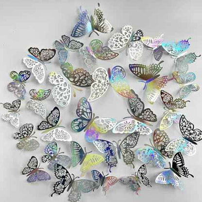 72PCS Silver Butterfly Wall Sticker Decal 3D Metallic Art Butterfly Mural Decoration DIY Flying Stickers for Kids Bedroom Home Party Cake Nursery Classroom Offices D?cor (Silver)