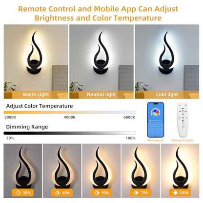 Modern Wall Sconce Set of 2, Wall Light Hardwired with 2.4G Remote Control, 10W LED Black Wall Mounted Lights, 3000K-6000K Dimmable, LED Wall Lights for Living Room Bedroom Hallway Bedside