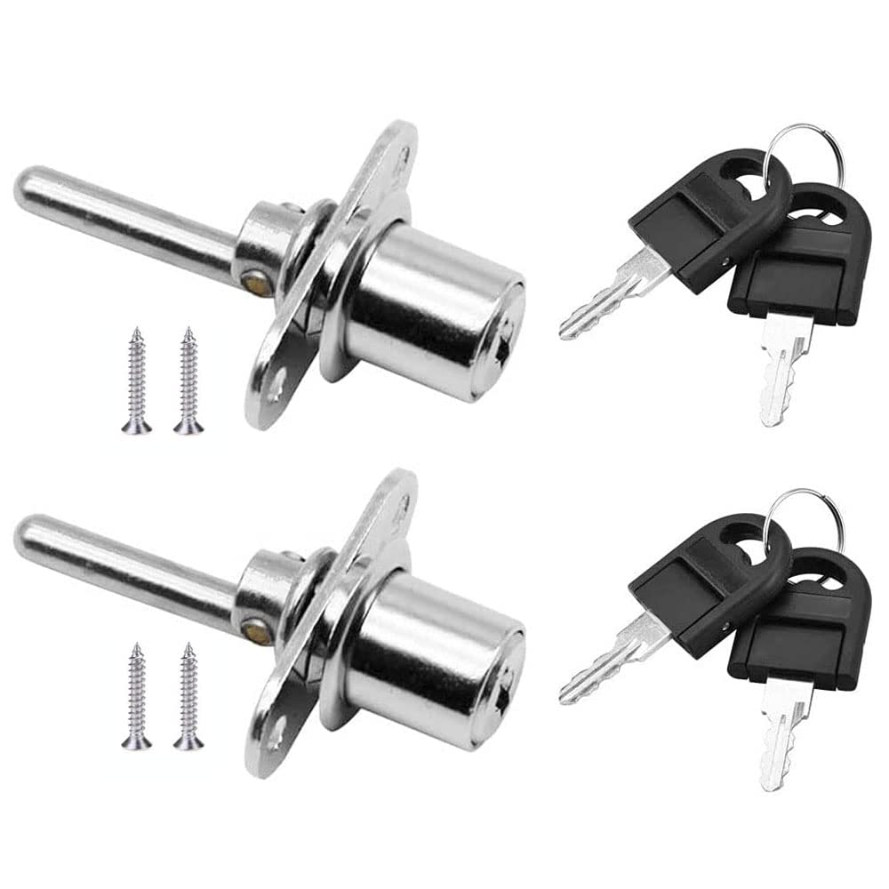 2 Piece Cabinet Plunger Lock Furniture Desk Drawer Plunger Lock Cupboard Cam Lock with Key for Filing Cabinets Wardrobe Display Cabinet Furniture