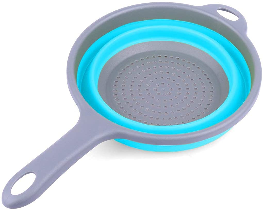 Kitchen Foldable Silicone Strainer Colanders, Collapsible Colanders with Handles, Space-Saver Folding Strainer Colander for Draining Pasta, Vegetable (Blue)