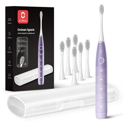 Oclean Electric Toothbrush for Adults, 150 Days Battery Life Electric Toothbrush, USB Rechargeable Sonic Travel Toothbrush with 6 Brush Heads & Travel Case, 5 Modes and Smart Timer