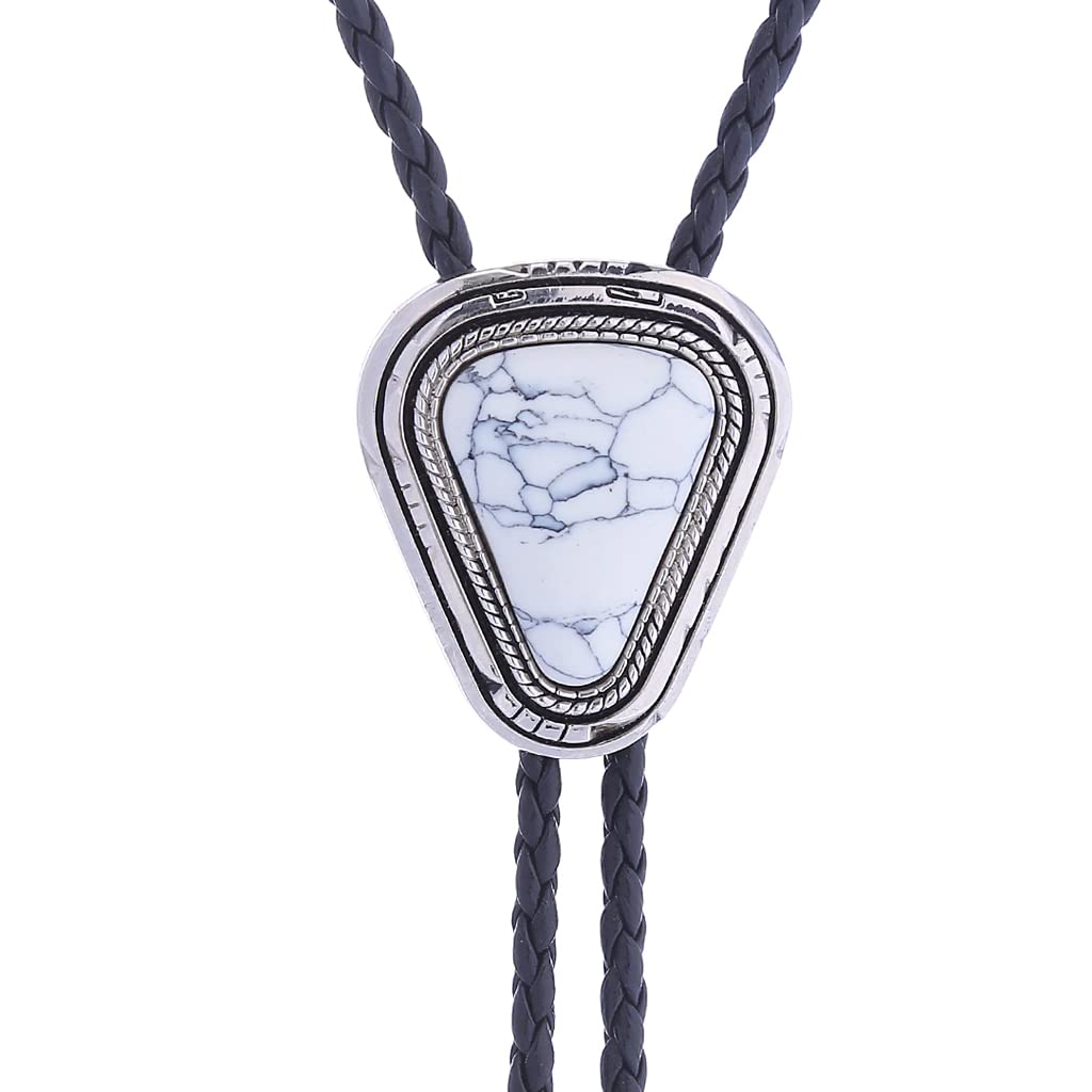 Btilasif Bolo Tie Triangle, Western Cowboy Bolo Tie Native American Leather Necktie Necklace Costume Accessories for Men Women, white