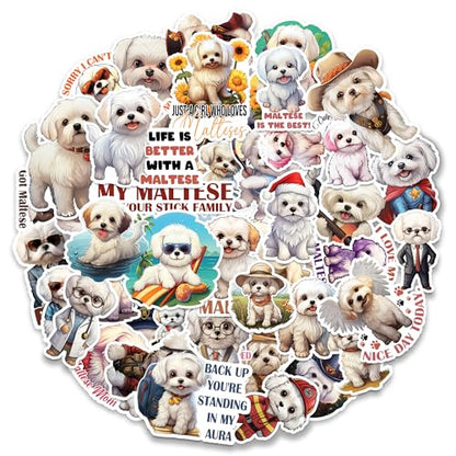 Maltese Stickers 50 Pieces Vinyl Waterproof Decal for Laptop Water Bottle Phone Car Window Bike Motorcycle Stakeboard Scrapbook Malteses Sticker Gifts for Kid Teen Adult